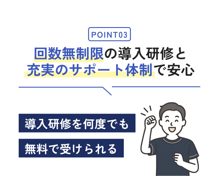 POINT03 回数無制限の導入研修と充実のサポート体制で安心